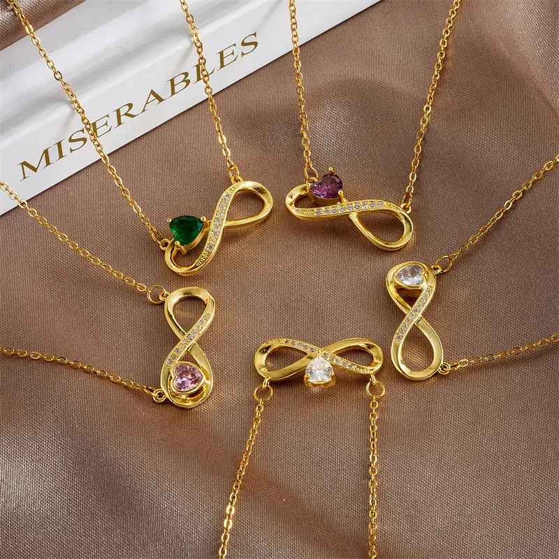 18K chapado en oro de acero inoxidable diamante Zirconia amor corazón infinito símbolo colgante collar para mujer