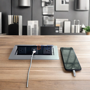 ที่ชาร์จ USB แบบคู่และ5A รางไฟอลูมิเนียม IP44ช่องเสียบบนโต๊ะพร้อมเต้ารับบนโต๊ะเต้าเสียบปลั๊กไฟแบบ US คู่ - Product Image 1