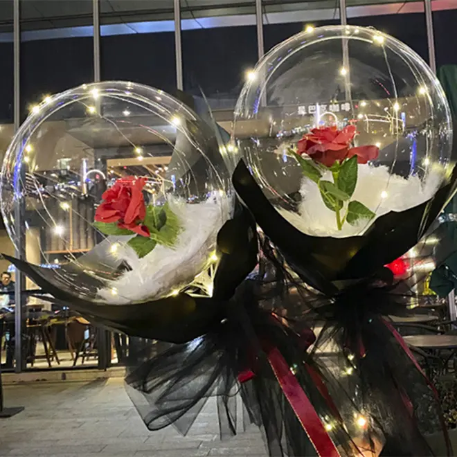 Palloncino luminoso a Led bouquet di rose trasparente bobo ball palloncini regalo rosa per la festa di compleanno decorazione di nozze di san valentino