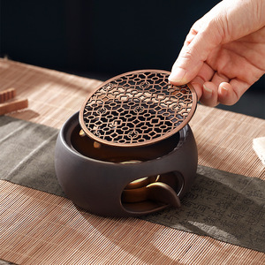 日本粗陶手工茶壶取暖器陶瓷复古茶取暖器烛台茶炉功夫茶壶 - Product Image 2