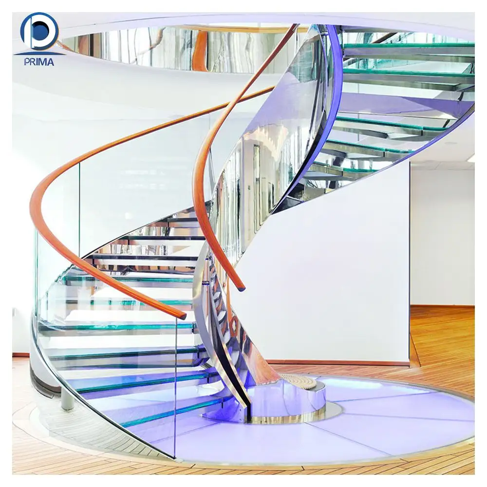 High Quality Production Customized Curved Staircase Tempered Glass Indoor Staircase