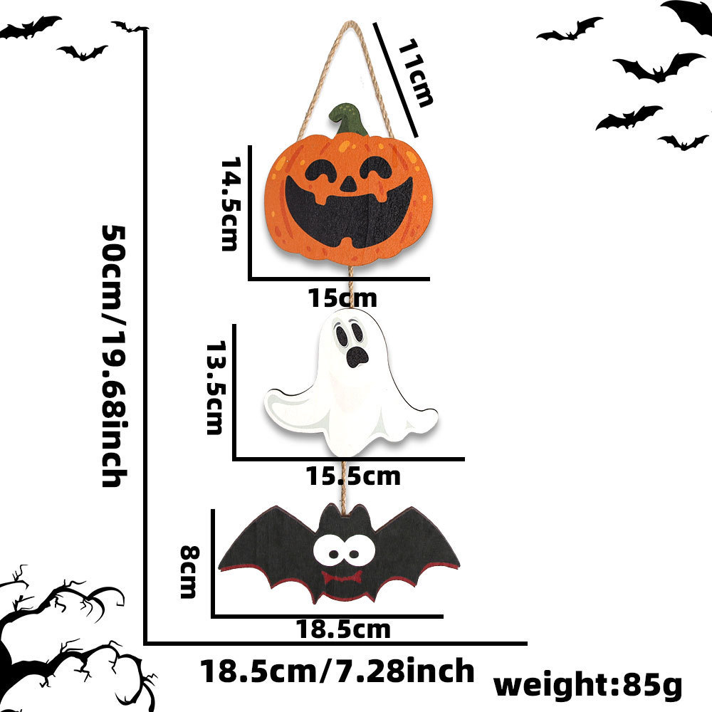 Pumpkin Ghost Bat Hanging Wooden signboard