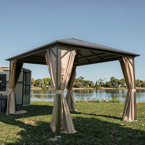 Kolayca monte edilmiş alüminyum toz boyalı Gazebo 3*4m tek çatı enine kaburga Metal çerçeve perde ve Net kamp çadırı - Product Image 1