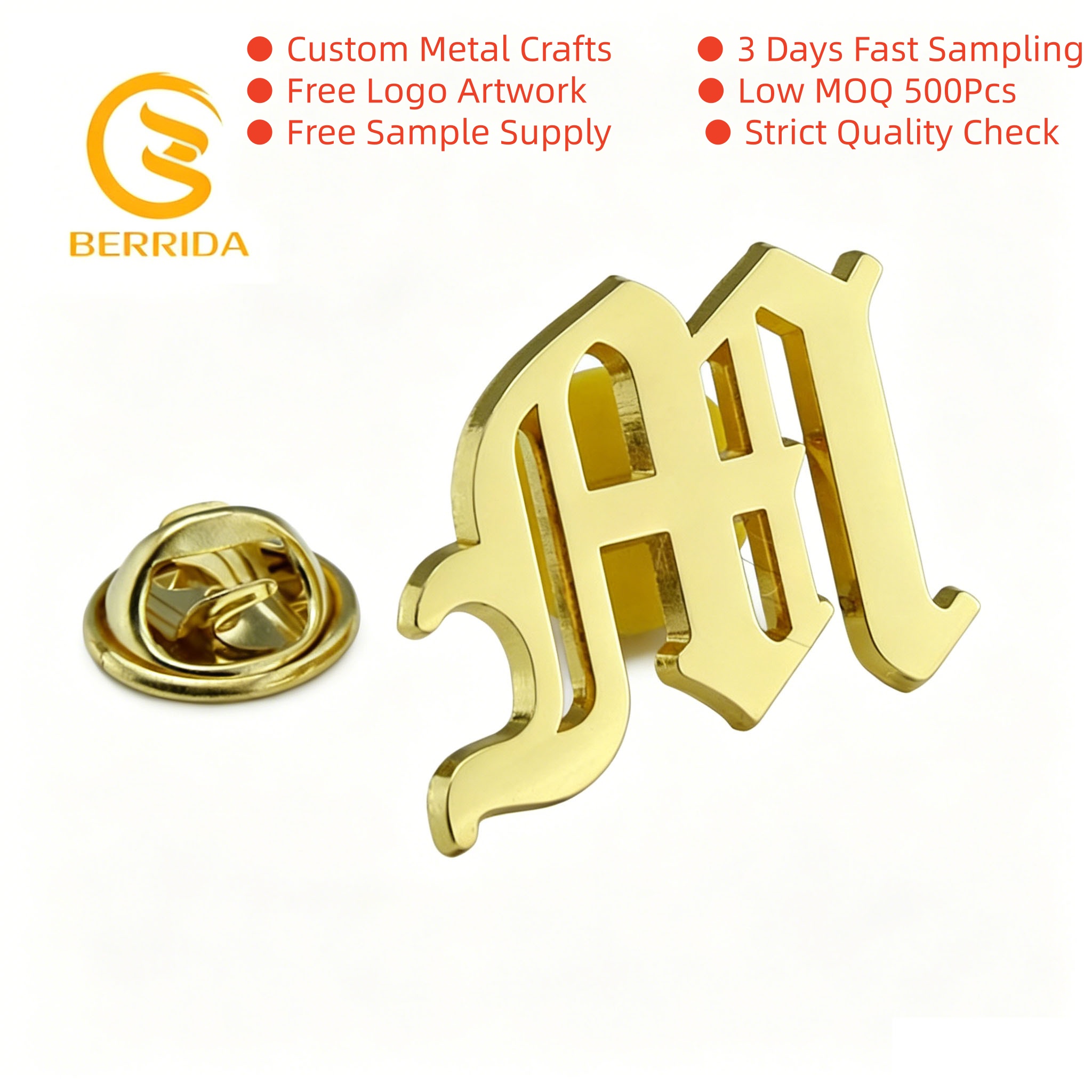 Pin's avec lettres en relief 3D