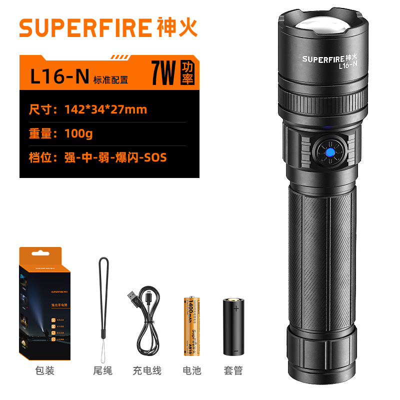 L16-N7W ไฟฉายปรับโฟกัสแบบยืดหดได้ ความสว่าง 420 ลูเมน