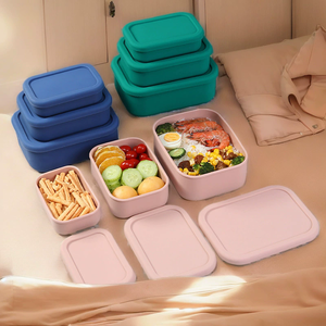 Silicone Food Storage <strong>Containers</strong> Plastic Freezer, Set of 3 <strong>Rectangular</strong> Bento Lunch Box <strong>Containers</strong> <strong>with</strong> <strong>Lids</strong>,(10oz, 23.6oz, 44oz) - Product Image 3