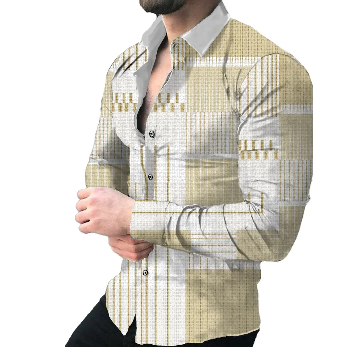 Designer Modelos de As Últimas Camisas Impresso para Homens Confortável Slim Fit Camisa
