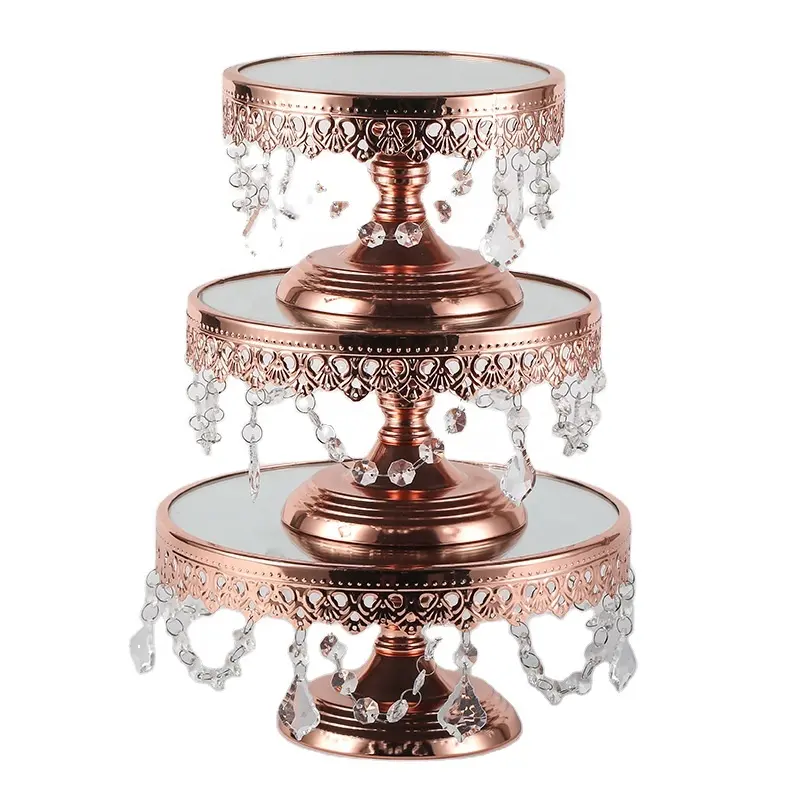 Wedding props glass mirror cake plate table top flower ornaments rose gold party supplies