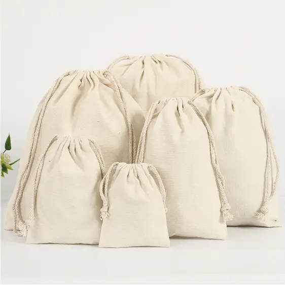 Sac en coton personnalisé avec double cordon, 5 pièces, toile colorée