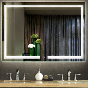 A anti parede Frameless retangular moderna da névoa ilumina acima o espelho retroiluminado esperto do banheiro do tela táctil com luz conduzida