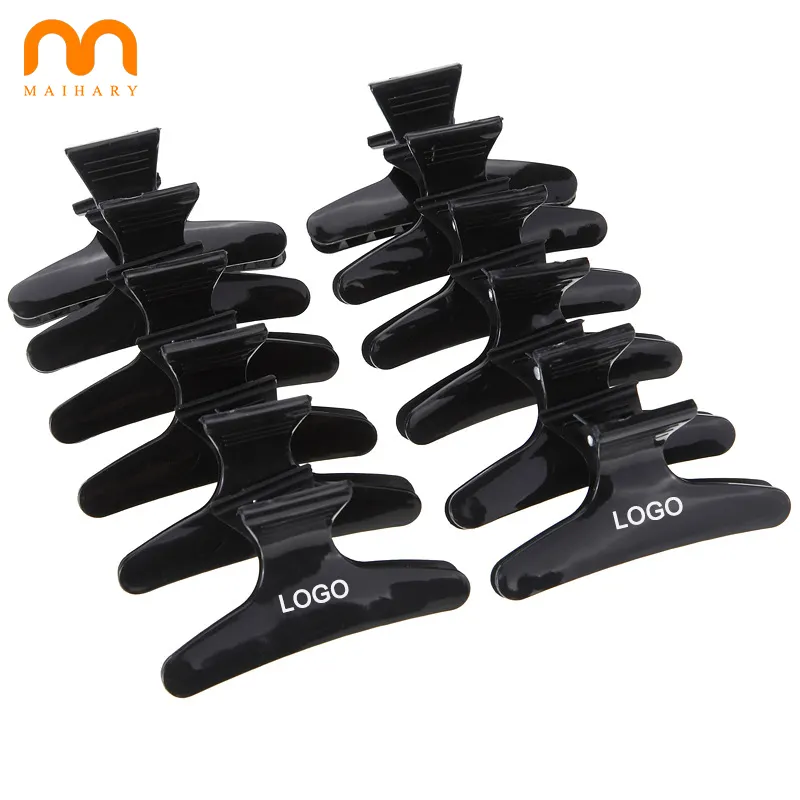 High Quality Black Plastic Hair Styling Hair Clips Custom Logo Salon Butterfly Clip