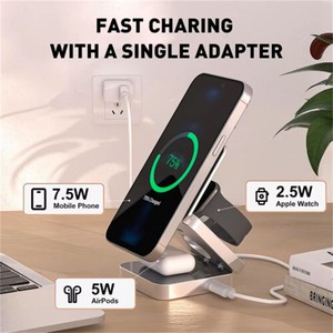 แท่นชาร์จแบบ3 in 1พับได้ระบบแม่เหล็กสำหรับ iPhone 15W แท่นชาร์จไร้สายแบบแม่เหล็กสำหรับ Apple อุปกรณ์หลายชิ้น - Product Image 4