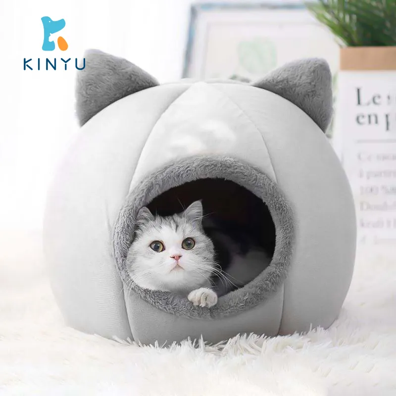 KINYU Original cálido terciopelo suave cueva para mascotas productos para mascotas dormir Casa Acogedora gatos tienda accesorios nicho chat cama suave para mascotas