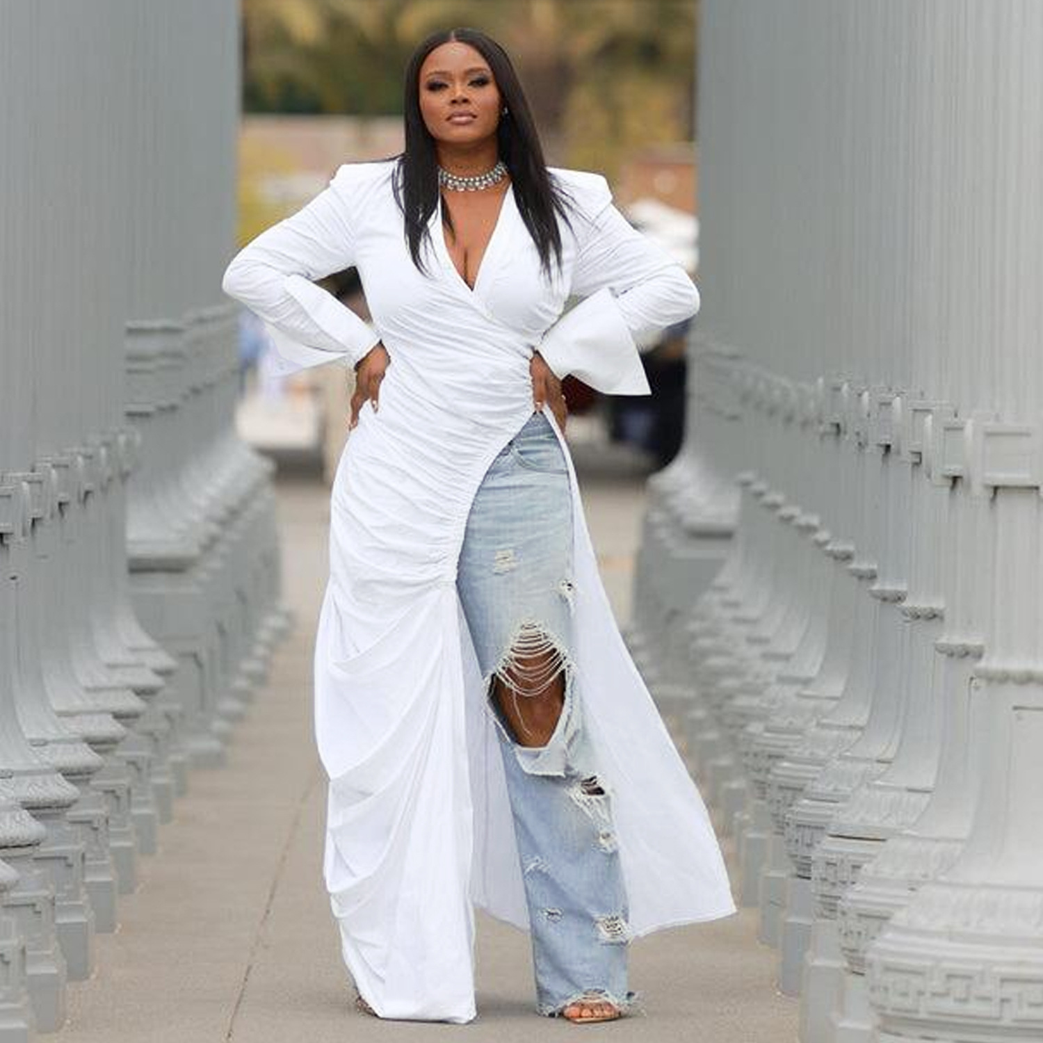 2022 New Arrival Women'S Sexy Club Slit V-Neck Long Dress Fall Long Sleeve Banquet Evening Dress