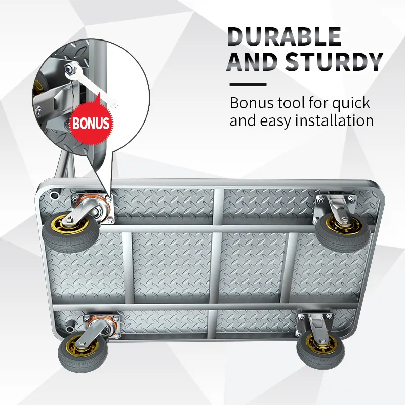 Truk Dorong Tangan Platform troli tangan Platform lipat tugas berat baja galvanis industri 90*60 CM dengan roda 5 inci