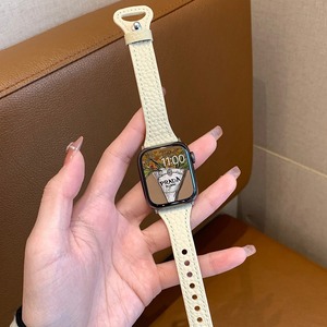 Retro Lychee Pattern Small Waist Leather Strap for Apple WatchBand 49mm 41mm 38 40mm Slim Band for Iwatch Series 8 7 SE 6 <strong>5</strong> 4 3