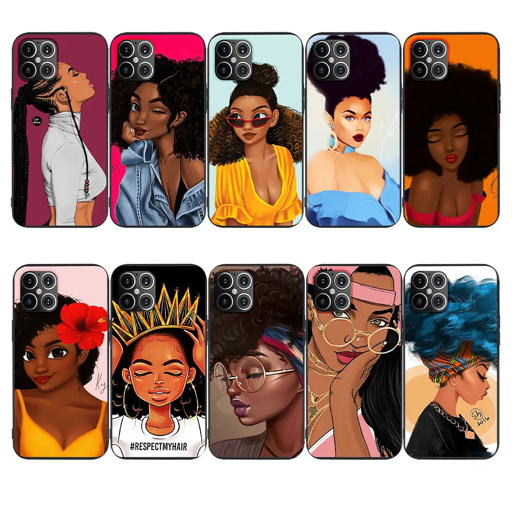 Neue heiße benutzer definierte Design coole schwarze Mädchen Melanin Handy hülle für iPhone SE 11 12 Pro Max X XS XR Carcasas Para Celu lares