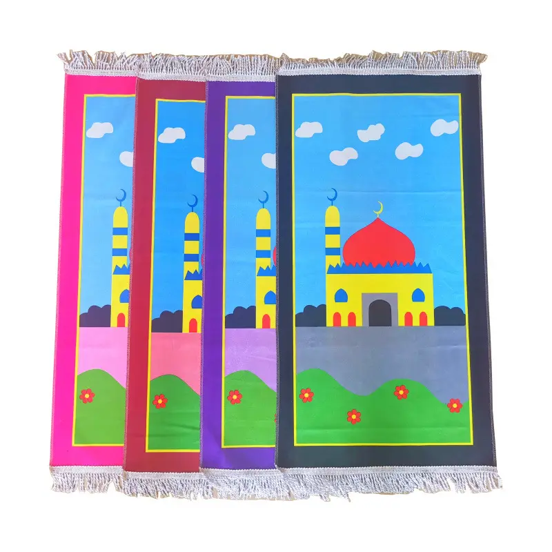 Tappeto da interni in velluto islam per bambini musulmani tappetino da cartone animato per regalo di ramadan, tappetino da preghiera antiscivolo per tacchino personalizzato