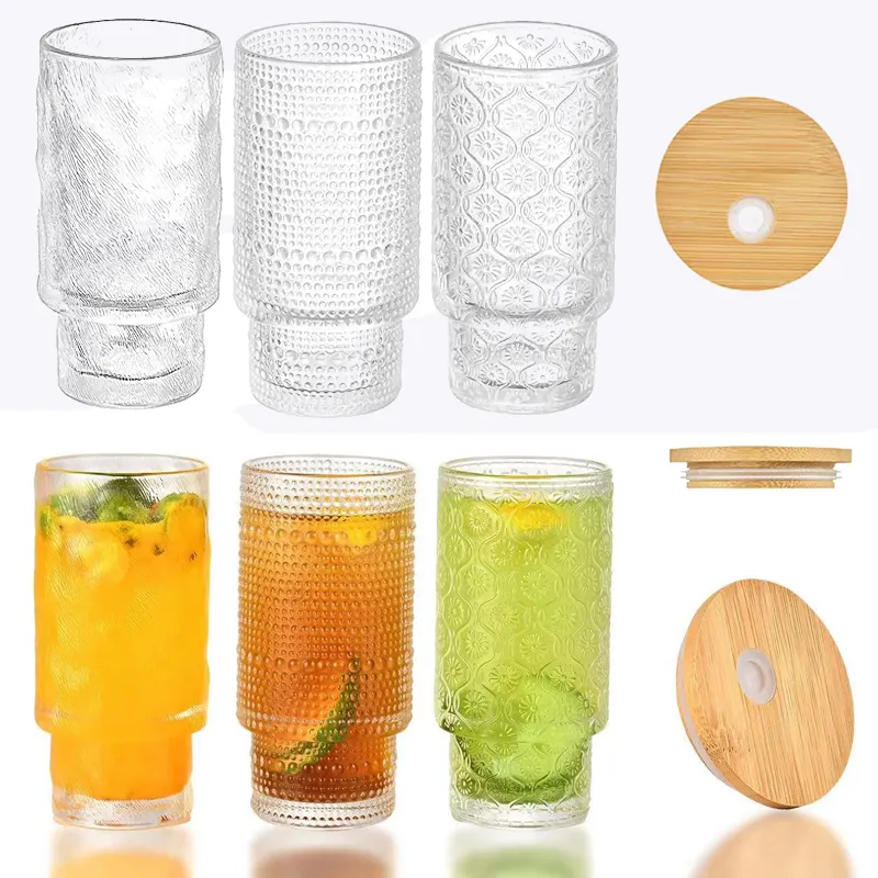 Großhandel kreatives einzigartiges geripptes Glasbecher-Set Vintage geripptes Glas 11 Unzen Trinkgläser Cocktail-Gläser