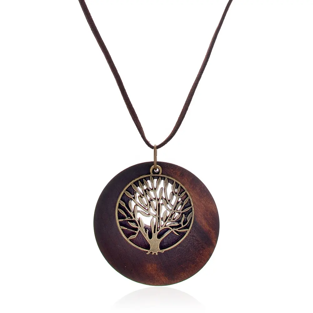 New product tree of life necklace men and women European and American style simple design wood pendant