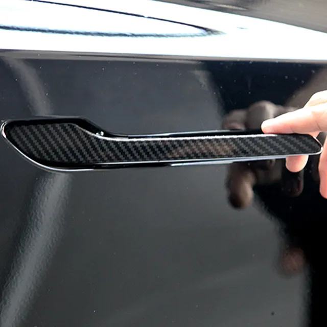 Tesla model 3-accesorios para interior de coche, cubierta decorativa para Manilla de puerta exterior, de fibra de carbono, color blanco y negro
