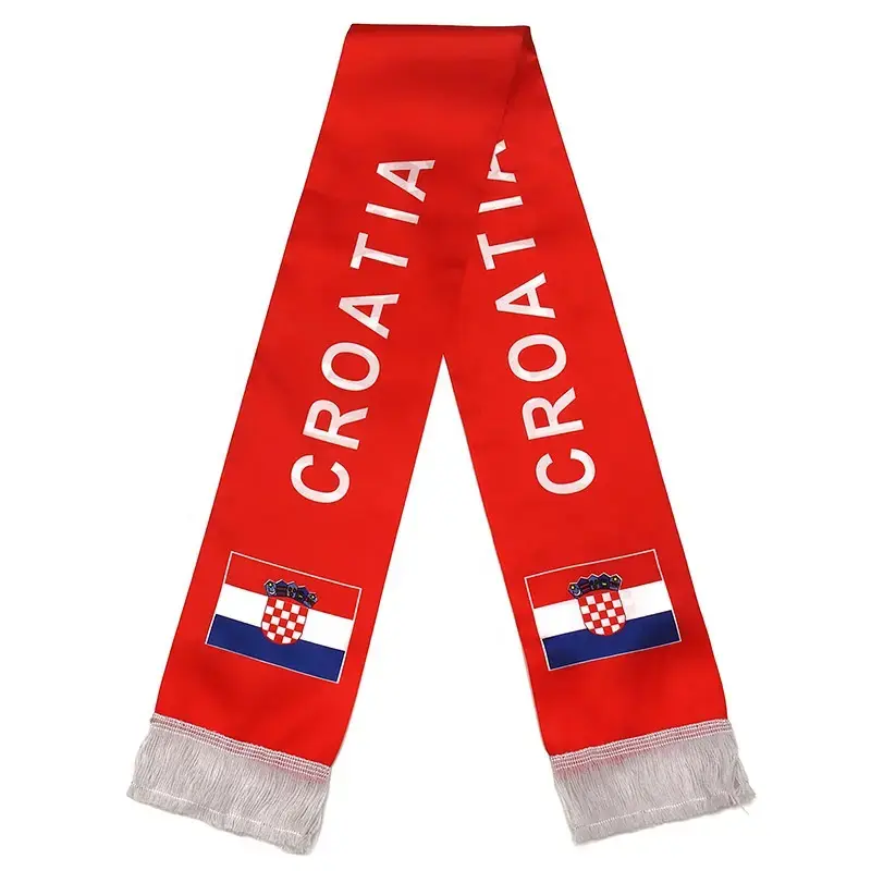 Nuoxin Factory Wholesale 15*130CM Polyester Printing Croatia Countries Flag Scarfs With White Tassel