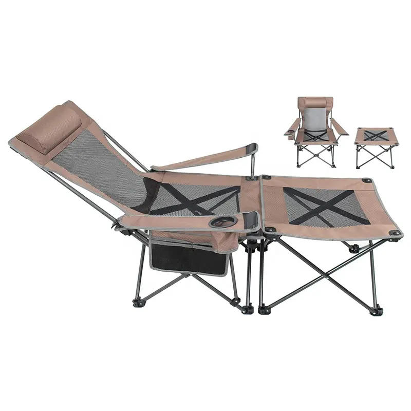 2 ב 1 מתקפל קמפינג כיסא חיצוני שכיבה נייד כיסא עם נתיק רשת צד שולחן