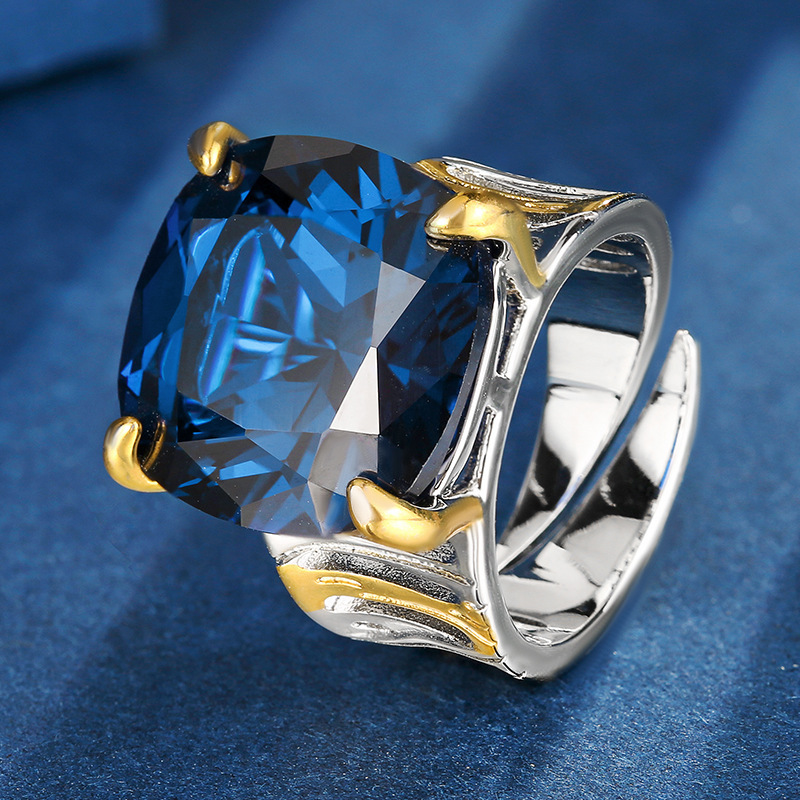 adjustable size Blue pointed crystal ring