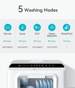 Портативные мини-столешницы ecozy US Stock, 5 л, резервуар для воды, без подключения, 6 программ стирки, воздушная сушилка, посудомоечная машина - Product Image 5