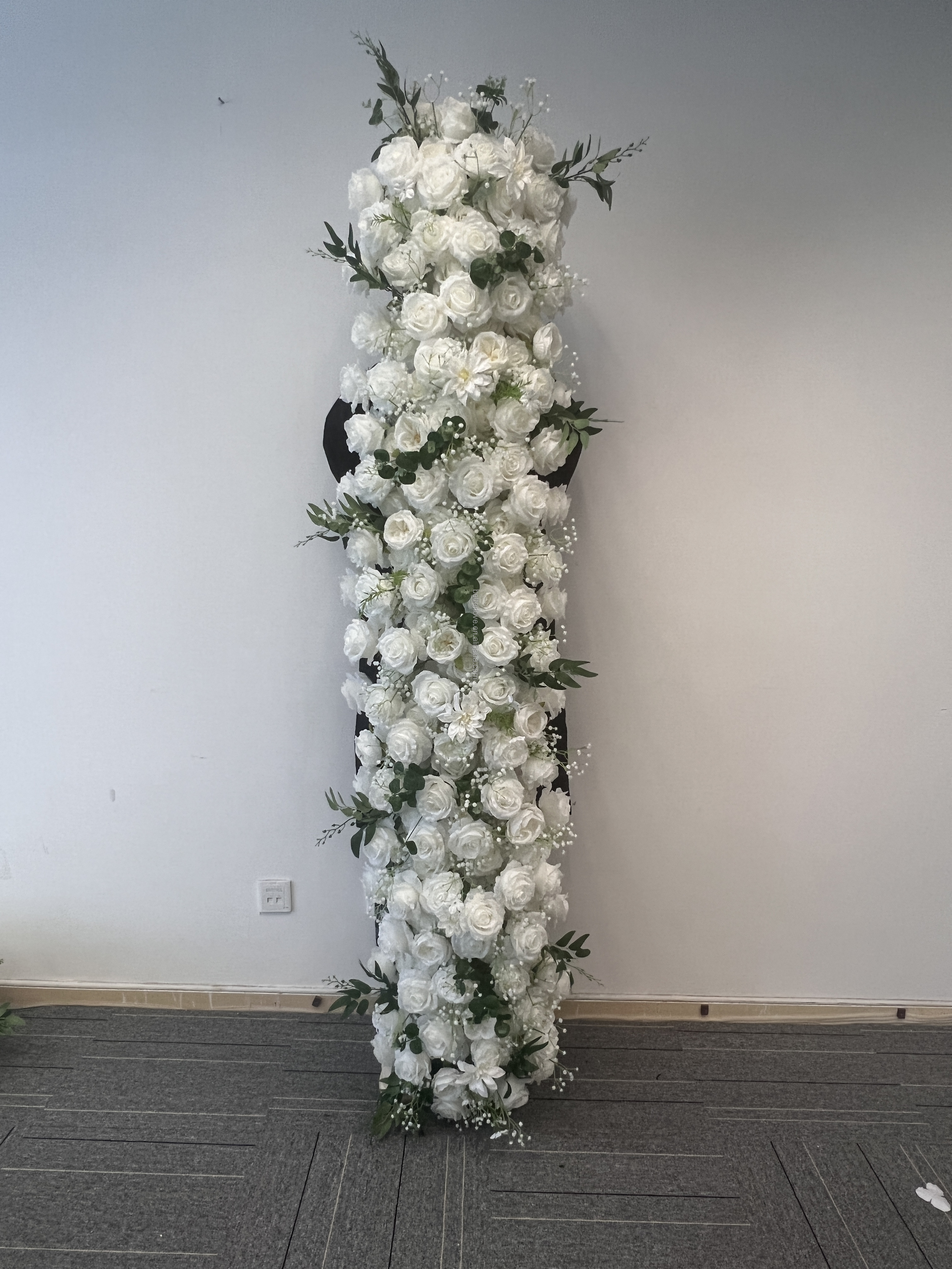 Chemin de table floral blanc et vert, 200 cm x 45 cm