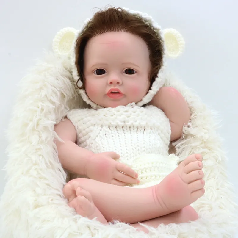 22 inch Lifelike Recém-nascido Bebê bebe Boneca Soft Silicone Reborn Baby Doll Soft Body Reborn Boneca Presente de Aniversário