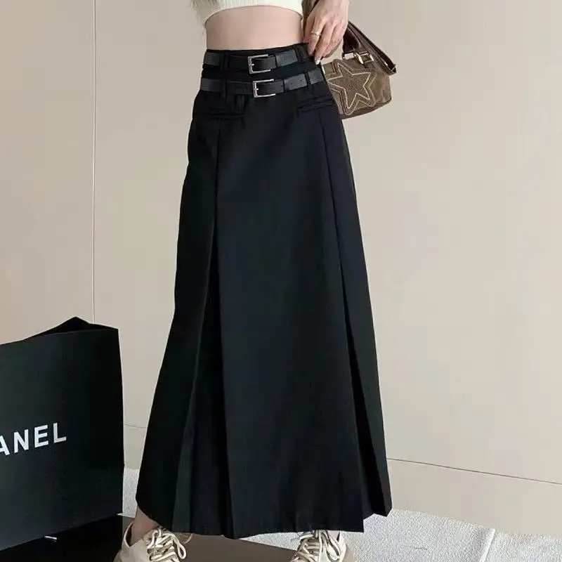 Saia de terno preto feminina saia curta cintura alta estilo mid-length 2024 primavera novo modelo