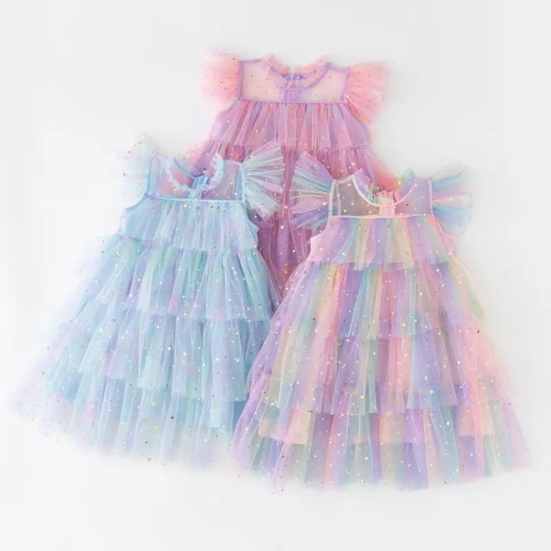 summer baby girls tutu dress party tulle star ruffles princess fashion wholesale kids clothing DG063