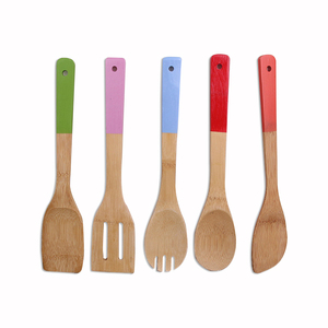 Sendok <span class=keywords><strong>Spatula</strong></span> Pengikis, Peralatan Masak Dapur Kayu Bambu dengan Pegangan Panjang Warna