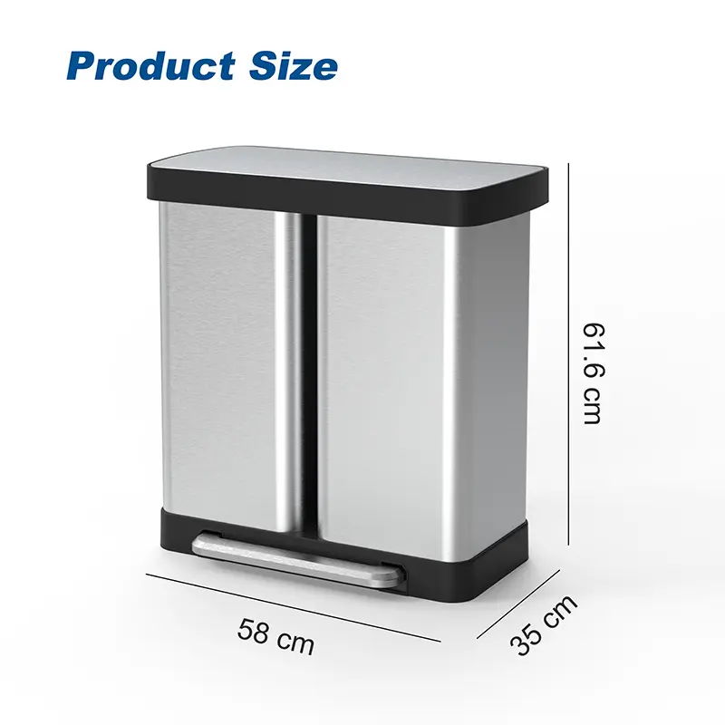 도매 가격 금속 스테인레스 스틸 60l 듀얼 구획 쓰레기통 휴지통
