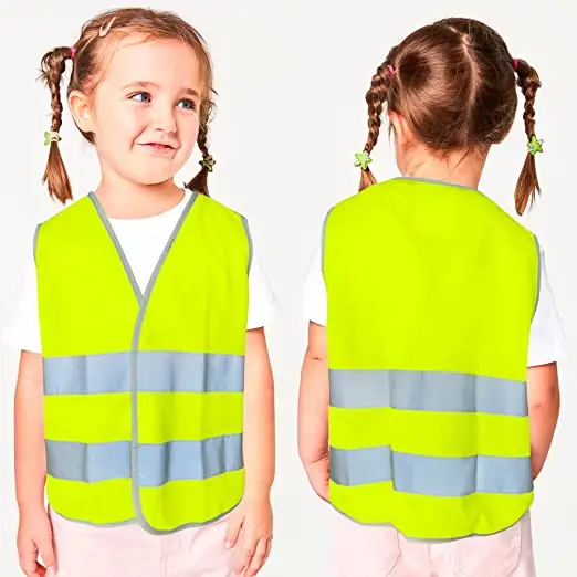 Chaleco de seguridad para niños, reflectante, de alta visibilidad, amarillo neón, con cinta reflectante