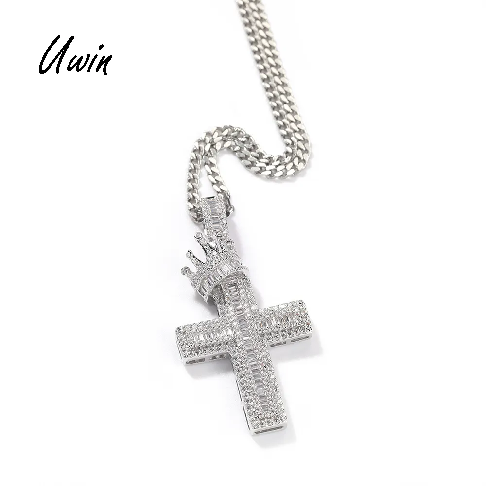 Nouveau Bling cz couronne croix pendentif collier zircone Hip Hop Style Dropshipping prêt à expédier des bijoux