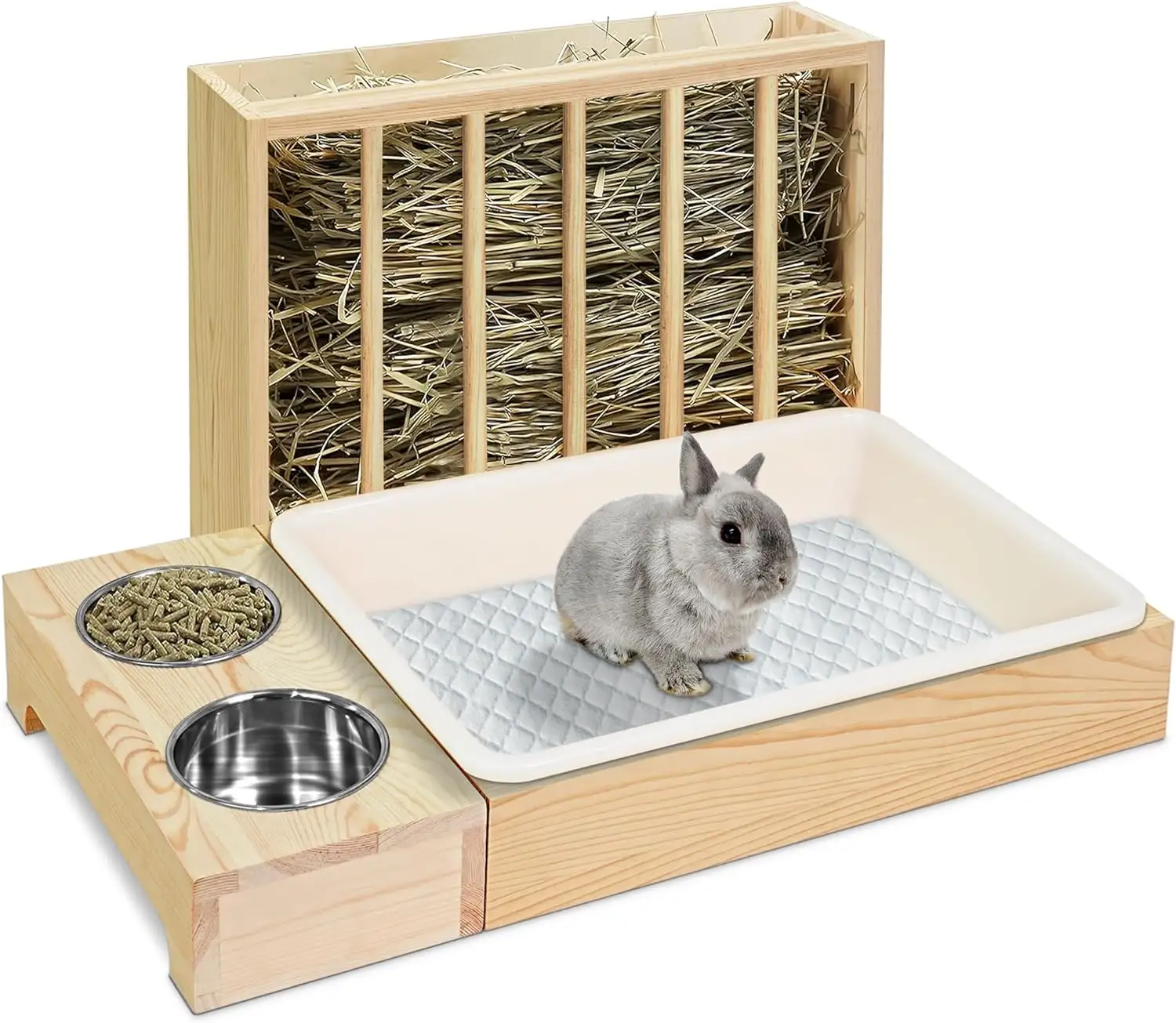 Деревянная кормушка для сена в виде кролика с подстилкой держатель для сена с туалетом подставка для мелких животных