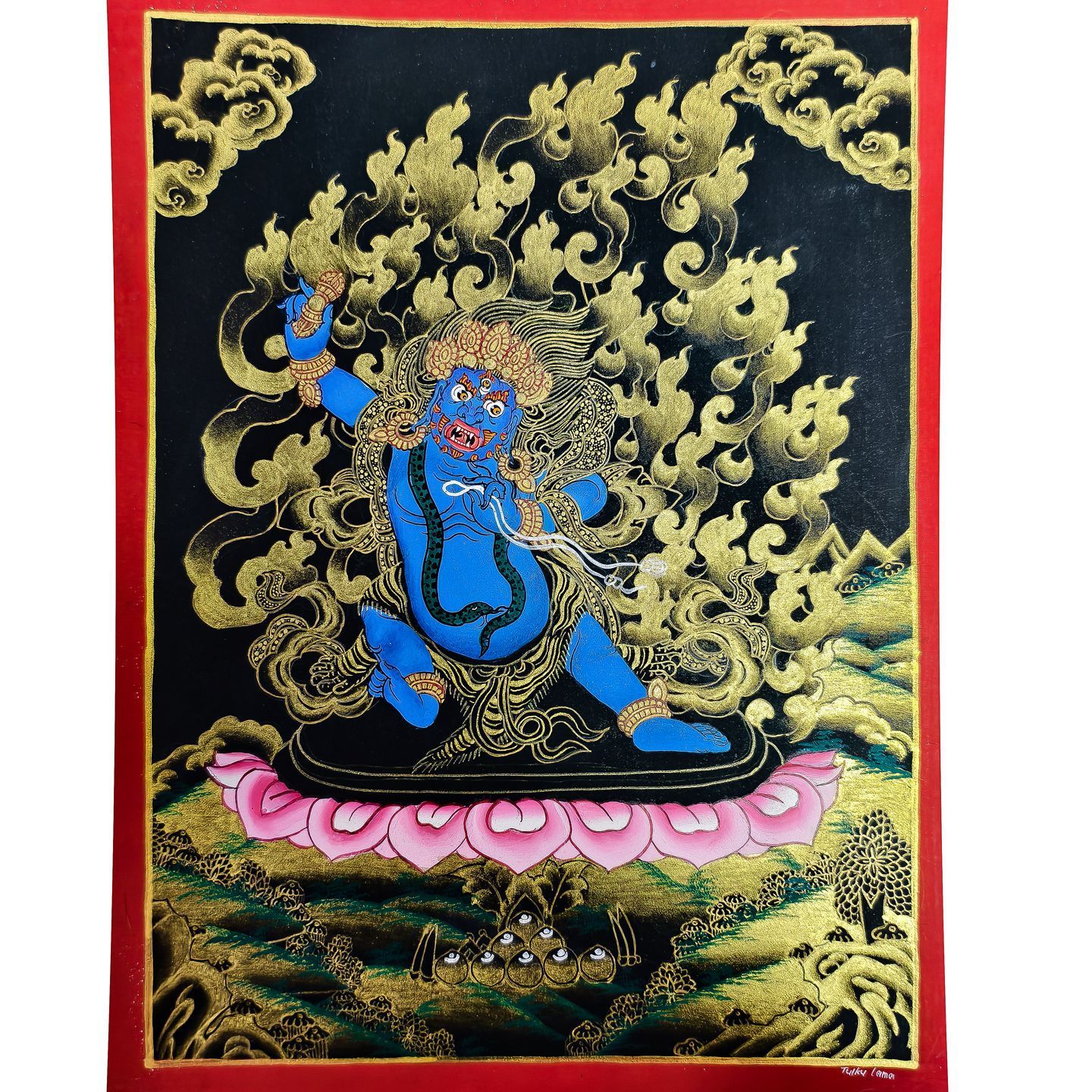 Peinture à la main Vajrapani en or noir - motif cœur - 3020