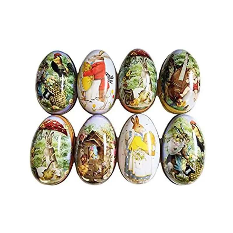 Preço de fábrica caixa de lata de páscoa pintada casca de ovo de páscoa de metal personalizado decoração de ovo de páscoa vintage