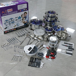 Manufacturer Custom Soup Pot &amp; Stock Pot 100Pcs Stainless Steel Cookware <strong>Set</strong> with Glass Lid with Thermometer - Product Image 5