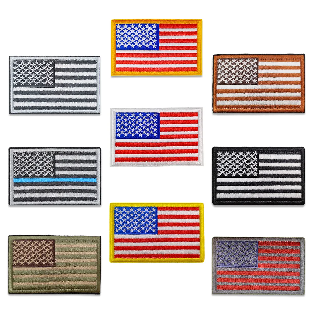 Factory Wholesale In Stock Cheap Embroidered Custom Logo Patches Badge American USA Flag Hook & Loop Embroidery Patch
