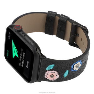 Elma izle lychee deri kayış işlemeli çiçek ve yaprak kayış desen ile iwatch Apple 7 6 5 se için bant - Product Image 5