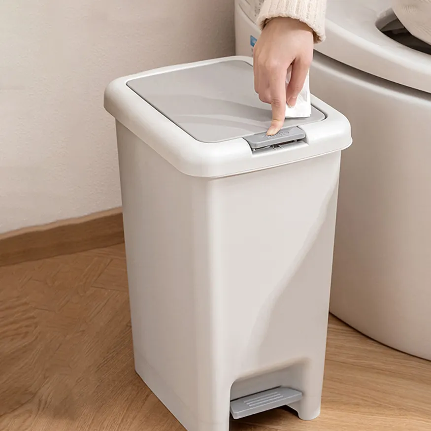 Cubo de basura para interiores de papel de desecho 8 10 15 20L, cubo de basura rectangular moderno blanco con tapa de prensa, cubos de basura para cocina y baño