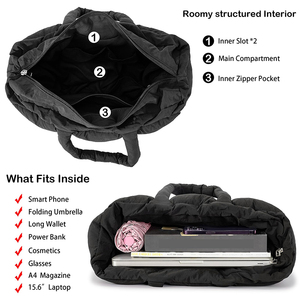 <strong>Wholesale</strong> Factory Custom Logo Large Quilted Puffy <strong>Handbag</strong> Lightweight Puffy Travel Fluffy Puffer Tote Bag For Women - Product Image 4