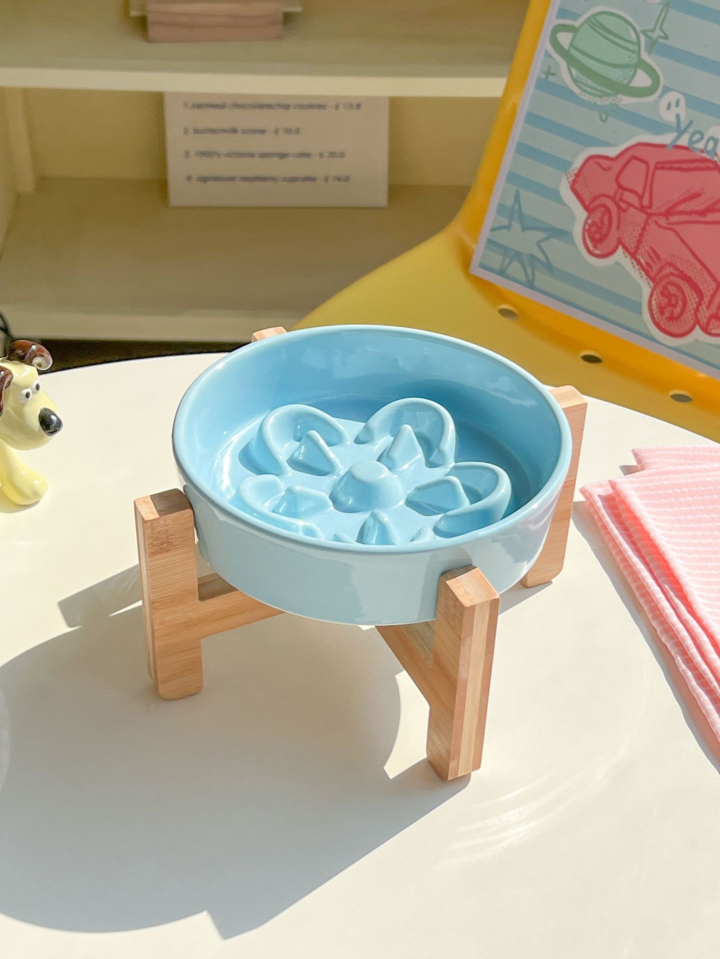 SKU-05 Ceramics Bowl+Wooden Stand Sky Blue