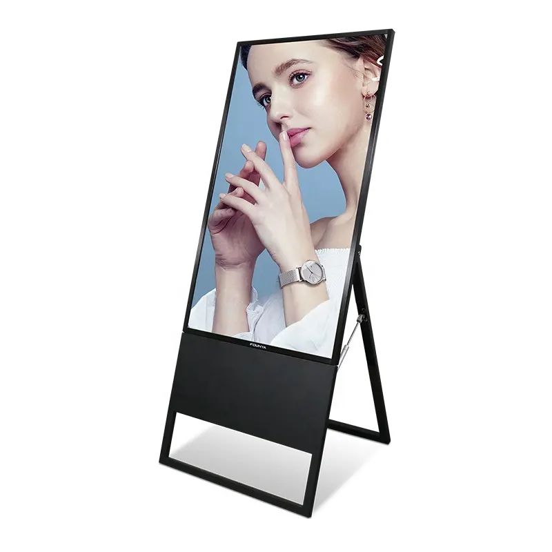 Foldable portable easy-carry moveable poster digital signage LCD advertising display for street food kiosk/car/store/mall