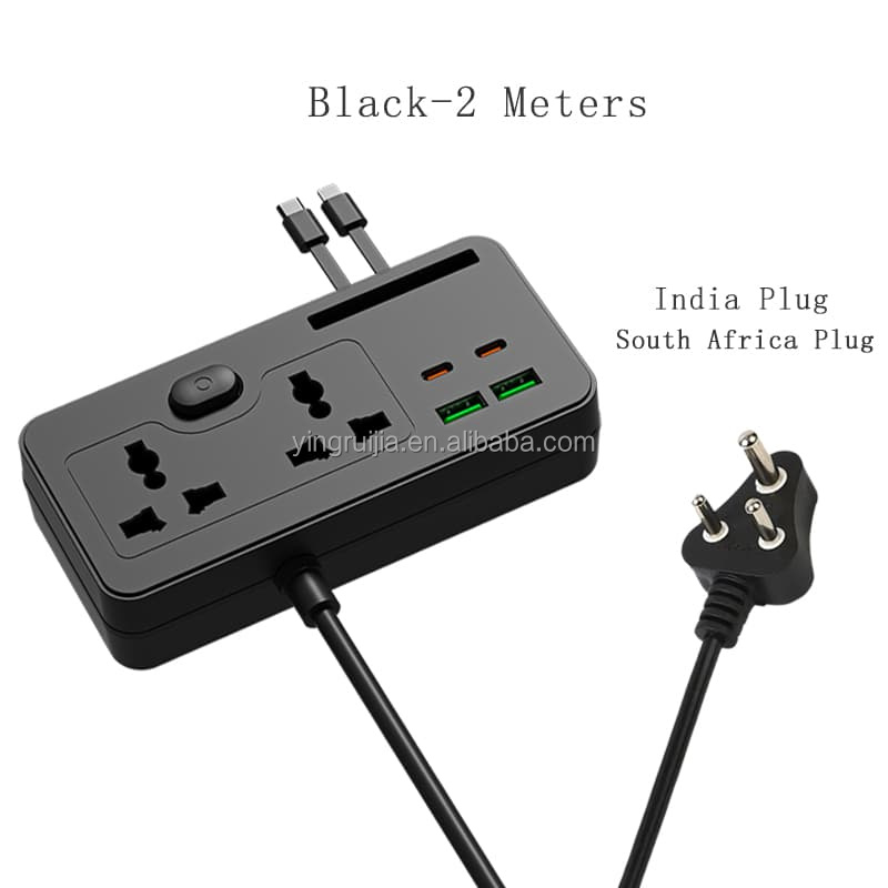 Nero 2 metri-presa universale-spina India