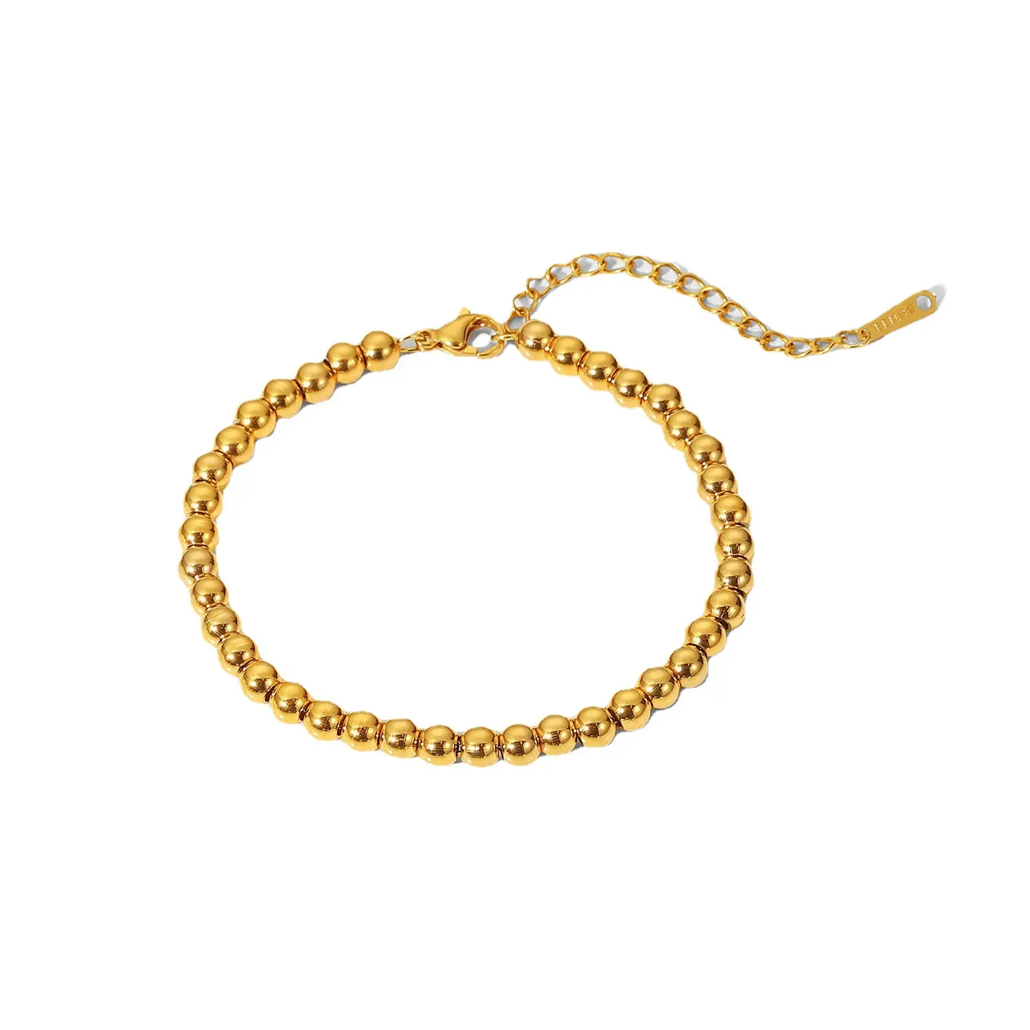 Venta caliente titanio acero oro bola cuenta pulsera 18K oro acero 5MM cuentas pulsera para mujeres y hombres