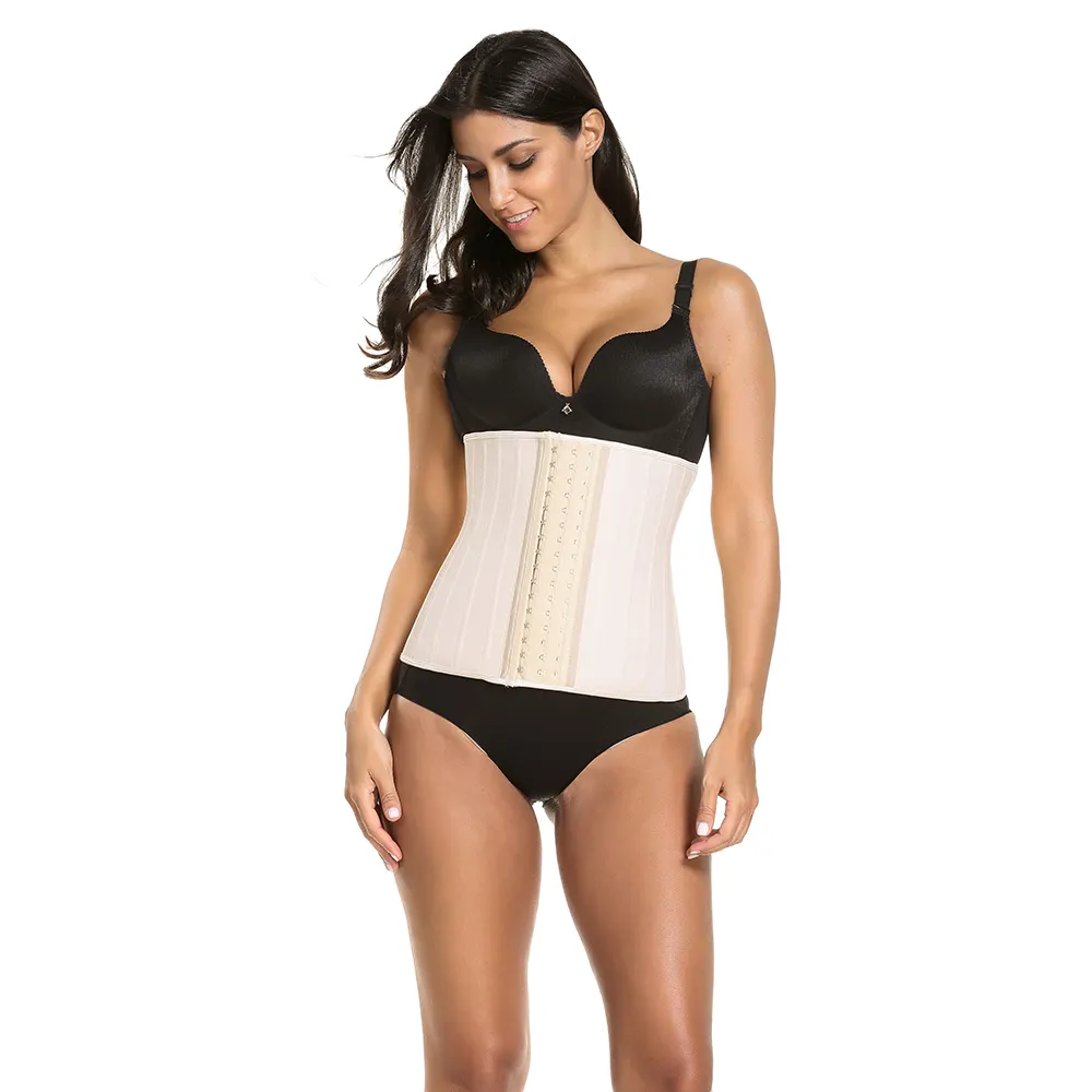 Gc modelador feminino personalizado, modelador para mulheres plus size espartilho de borracha brilhante 25 ossos de aço látex corset ganchos ajustáveis perda de peso